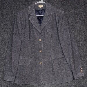 L.L. Bean Charcoal Blazer with Tan Buttons Wool/Cashmere Blend